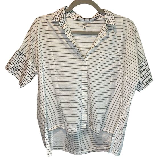 Madewell Grid Mix Short Sleeve Button Down Top - size XS - Picture 4 of 8